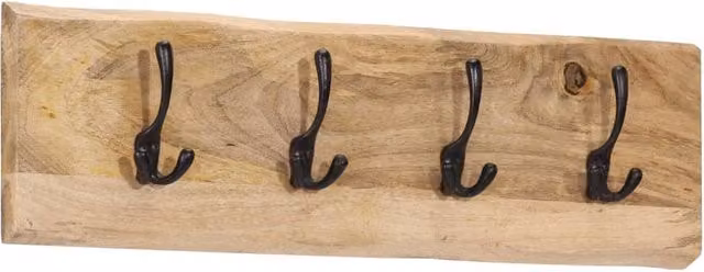 Berkfield Home Wall-mounted Mango Wood Coat Rack with 4 Hooks in Brown and Multicolour