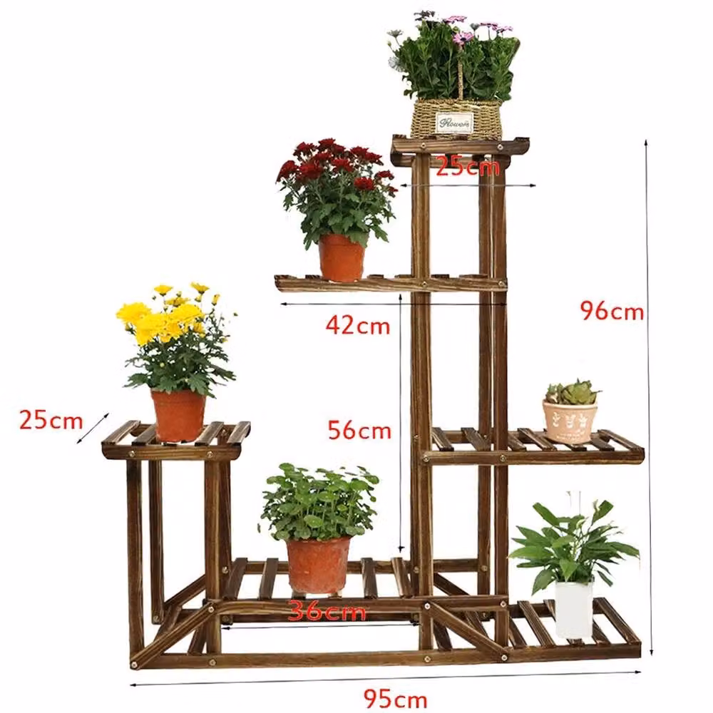 NESTLUNE 5 Tier Brown Pine Wood Ladder Plant Stand for Garden and Home, H 96 cm x W 15 cm x D 15 cm – 2