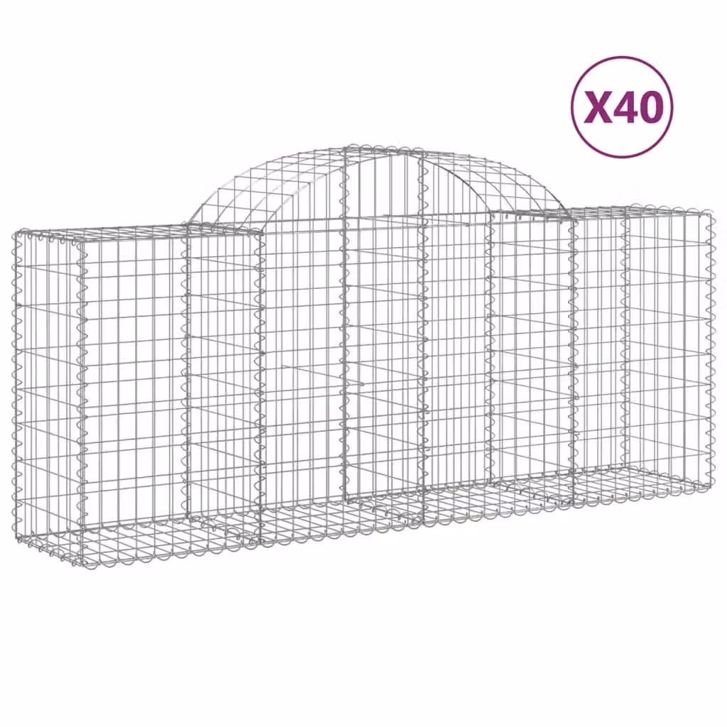 Berkfield Home Arched Gabion Baskets, 40 Pieces, Silver Galvanised Steel, W: 200 cm, D: 50 cm, H: 80-100 cm – 2