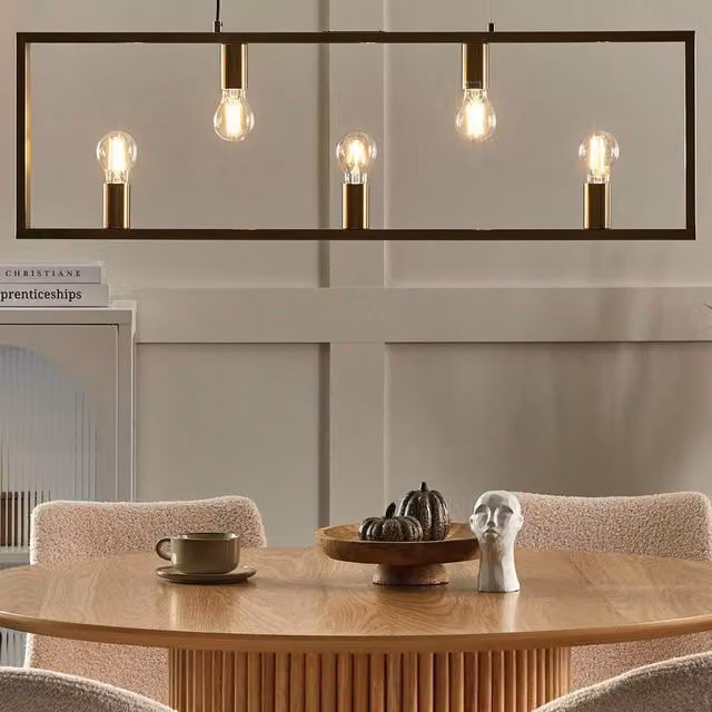 Wyld and Coco Industrial Rectangular 5-Light Pendant Lamp in Bronze and Brass