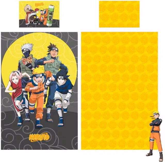 Naruto Team 7 Reversible Duvet Set and Pillowcase, Multicolour, W/D/H: 90 x 190 cm – 1