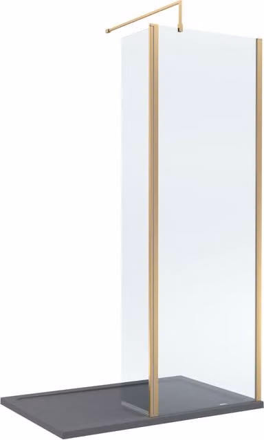 Balterley 8mm Glass Walk-In Wetroom Screen with Return in Brushed Brass, W: 1200 mm, D: 800 mm