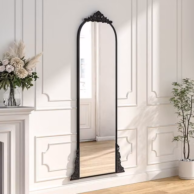 Livingandhome Vintage Black Carved Arched Hanging Wall Mirror