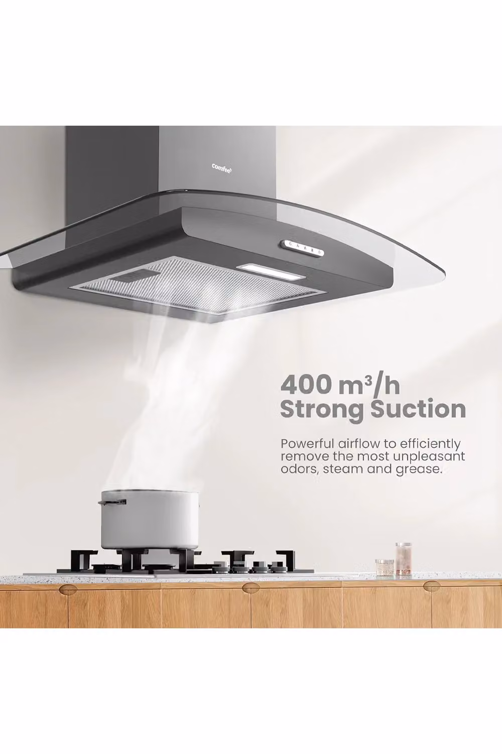 Living and Home Black Wall-Mounted Chimney Cooker Hood with 3-Speed Modes, Width: 60 cm – 2