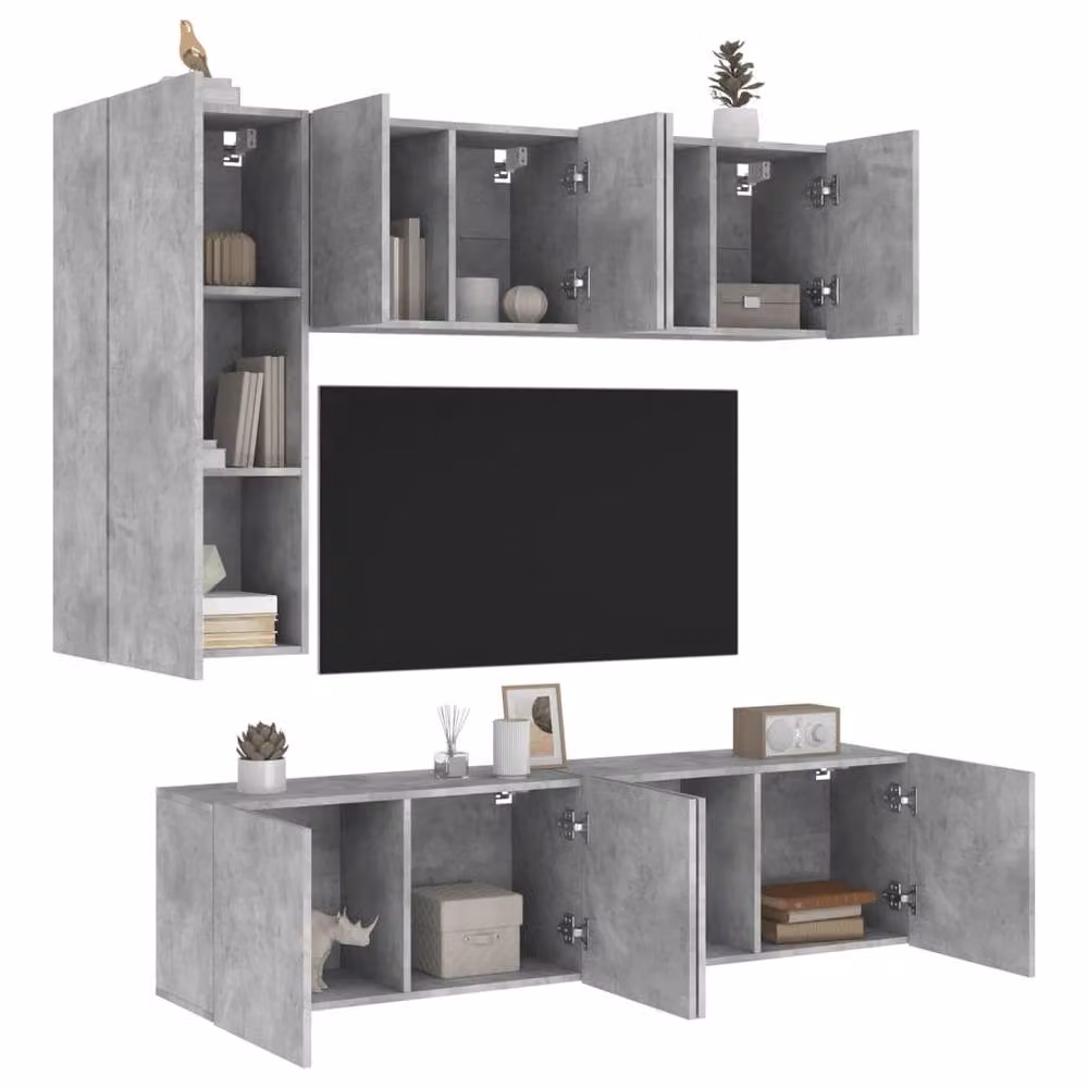 Berkfield Home 5 Piece Modern TV Wall Unit in Concrete Grey Matt MDF – 2