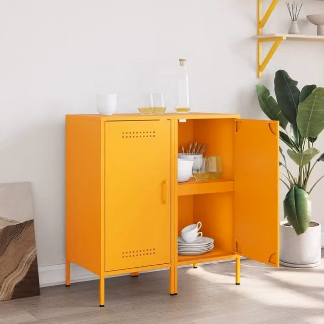 Berkfield Home Set of 2 Mustard Yellow Steel Sideboards, W/D/H: 36 x 39 x 79 cm – 1