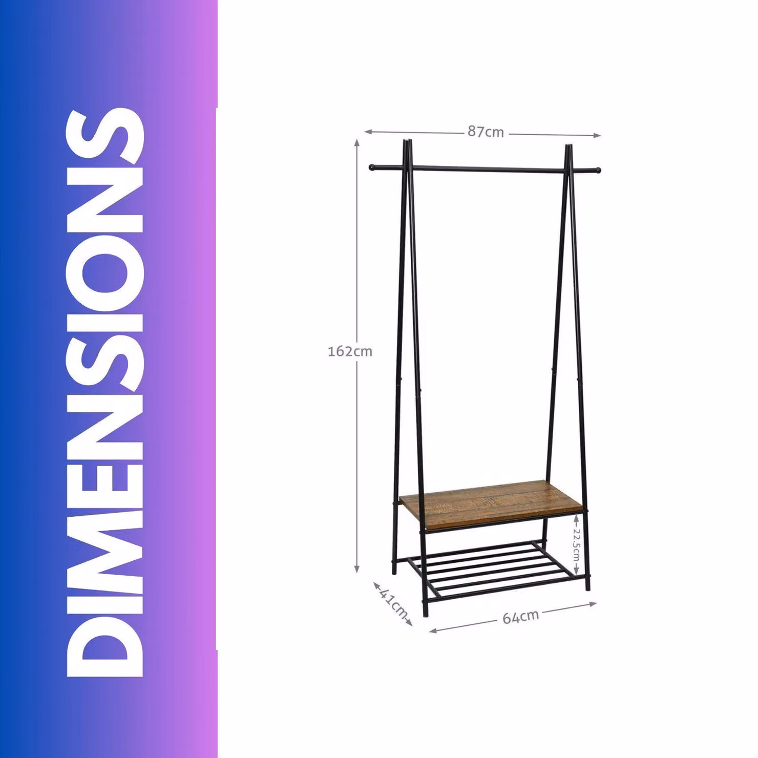 FURNOS Industrial Open Wardrobe Garment Rail with Storage Shelves in Brown and Black – 2