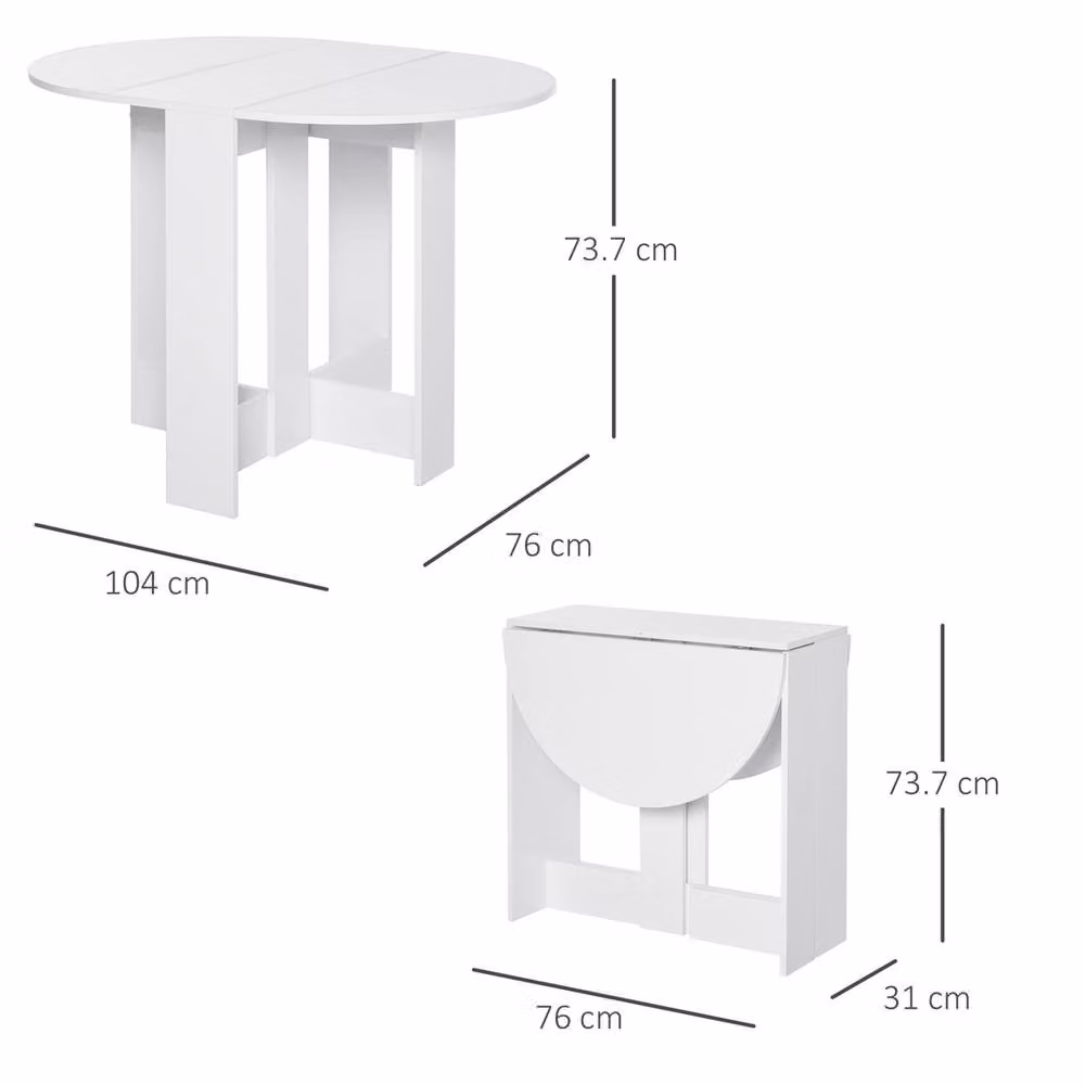 EONLION White Folding Drop Leaf Round Dining Table – 2