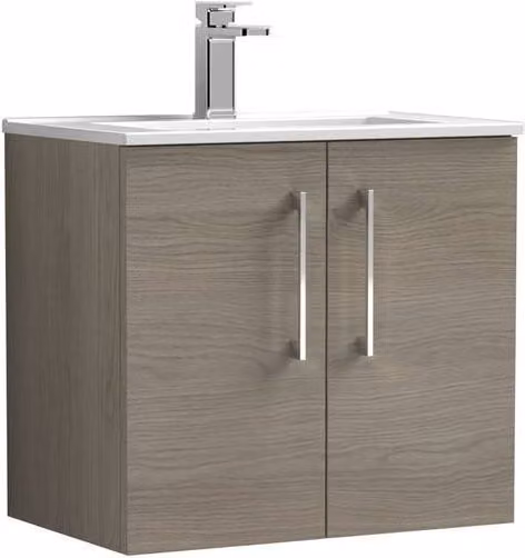 Balterley Solace Oak Wall Hung Bathroom Vanity Unit with 2 Soft Close Doors, Brown, Width: 60 cm – 1