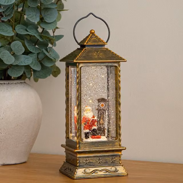 Samuel Alexander Antique Gold LED Christmas Water Spinner with Santa and Clock, 27 cm – 1