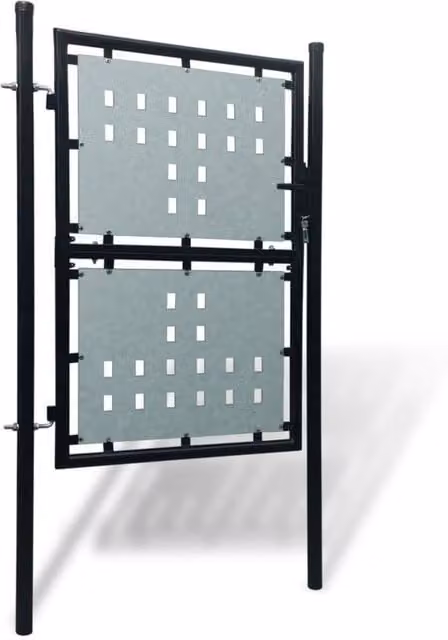 Berkfield Home Black Single Door Steel Swing Fence Gate, W: 100 cm, H: 200 cm