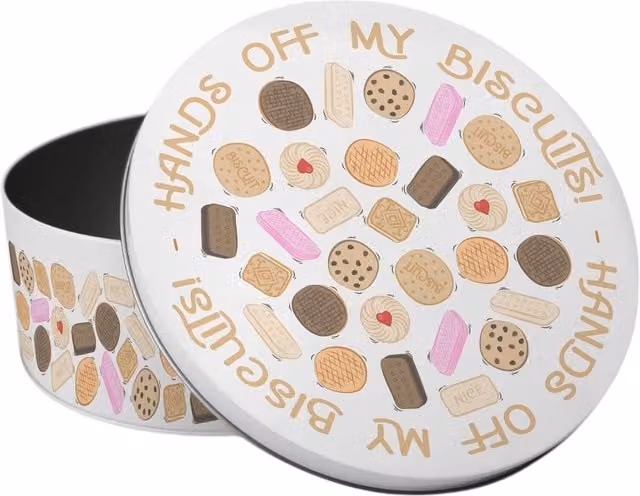 Purely Home Hands Off My Biscuits Small Round Novelty Cake Tin, Multicoloured