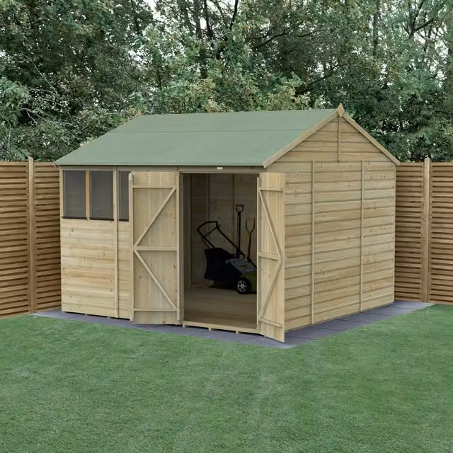 Beckwood Reverse Apex Wood Garden Shed in Green and Brown with Floor and Window
