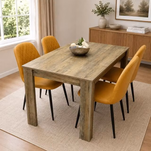 Kosy Koala Rustic Rectangular Dining Table and Gem Chair Set in Brown and White