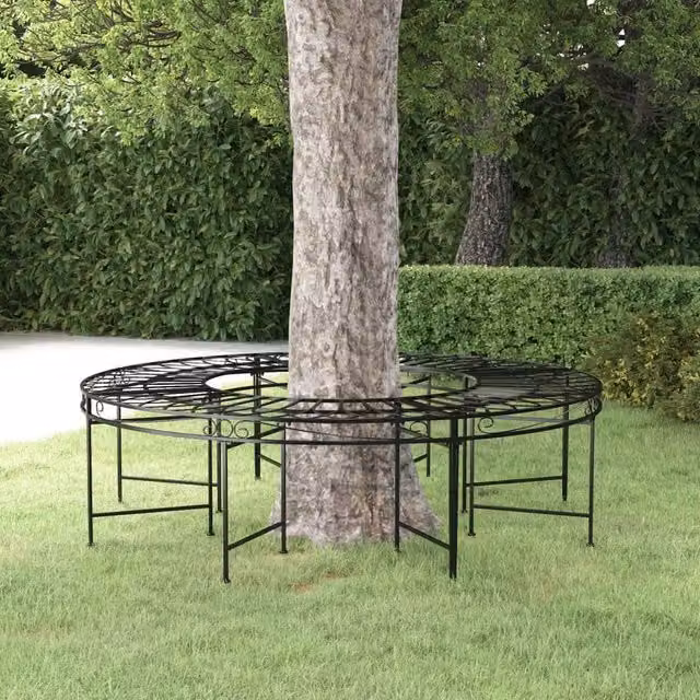 Berkfield Home Round Tree Bench in Black Matt Steel, Diameter: 160 cm – 1