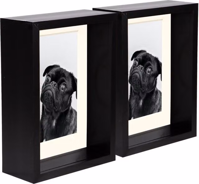 Nicola Spring Pack of 2 Rectangular 3D Deep Box Photo Frames in Black and Yellow with 4 x 6 inch Mounts