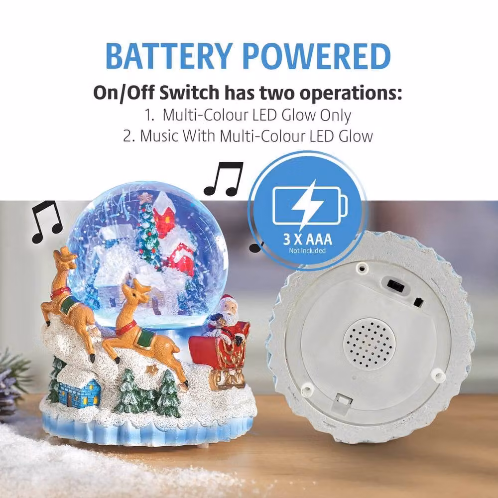 Eldo LED Musical Christmas Snow Globe in White and Multicolour with 8 Festive Melodies – 4