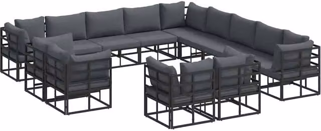 Berkfield Home 13 Piece Modern Garden Sofa Set in Black with Powder Coated Aluminium Frame, W/D/H: 353 x 353 x 71 cm