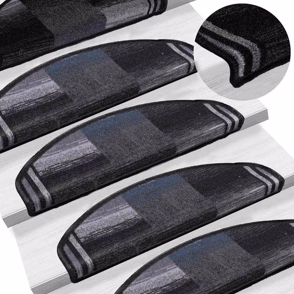 Berkfield Home Self-adhesive Stair Mats, 15 Pieces, Black and Grey, W: 65 cm, D: 21 cm, H: 4 cm – 3