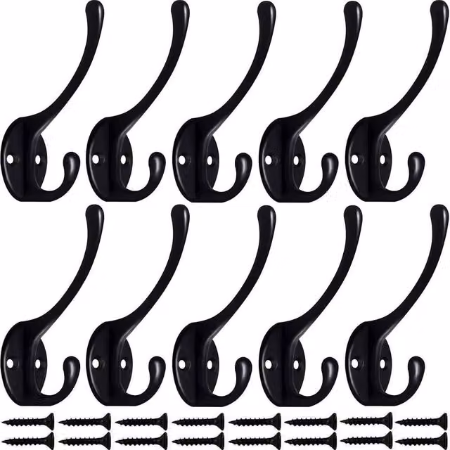 FLAVORA 20-Piece Wall Mounted Metal Coat Hook Multi Pack in Black, Length: 500 mm