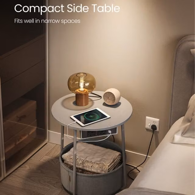 VASAGLE Charging Side Cabinet with Basket Holder in Grey