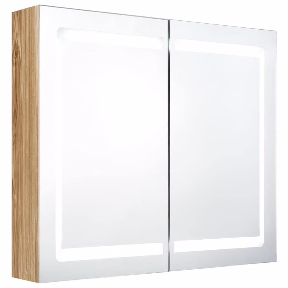 Berkfield Home LED Bathroom Mirror Cabinet in Brown Oak, W/D/H: 80 x 12 x 68 cm – 1