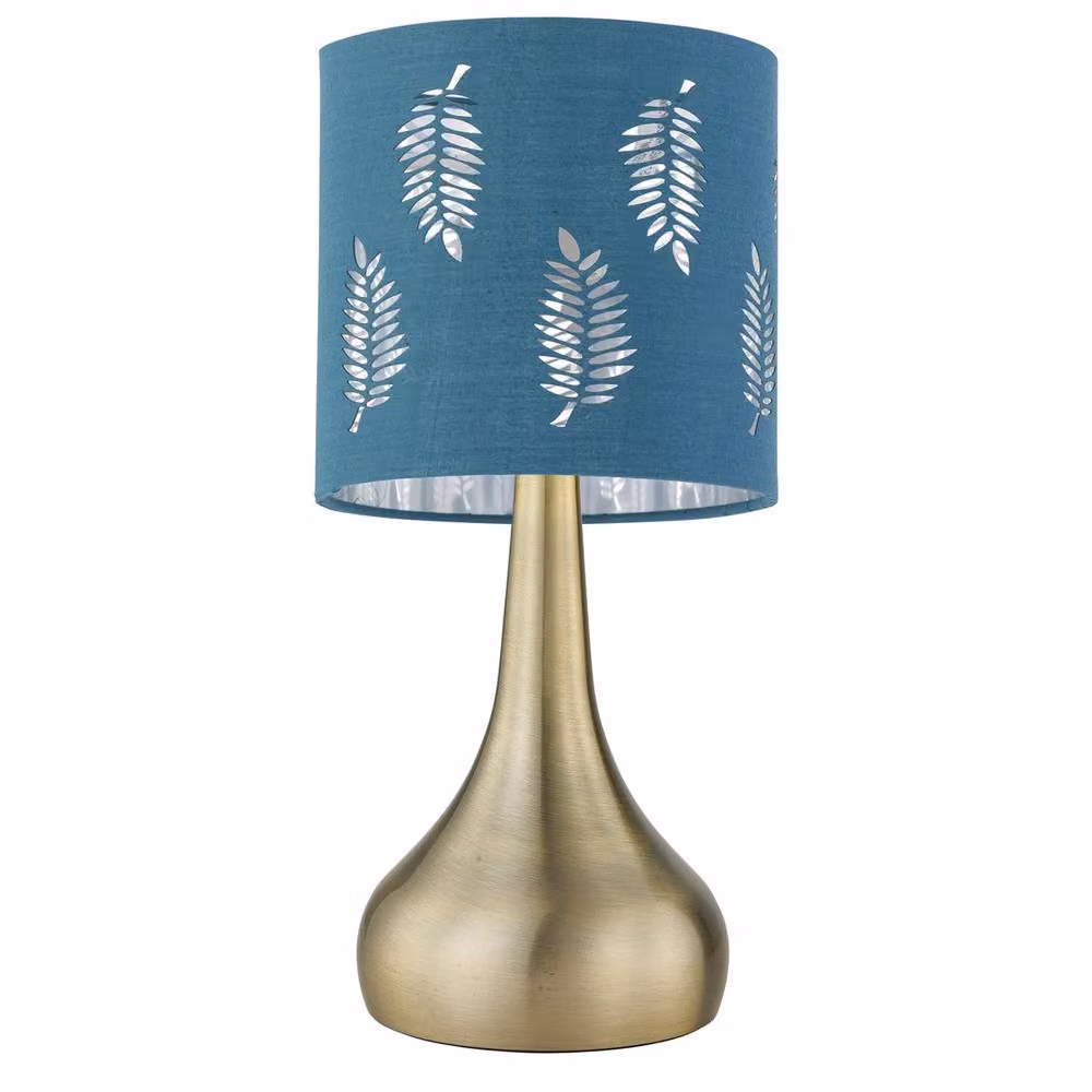 First Choice Lighting Romana Antique Brass Touch Operated Table Lamp with Teal Fabric Shade – 2
