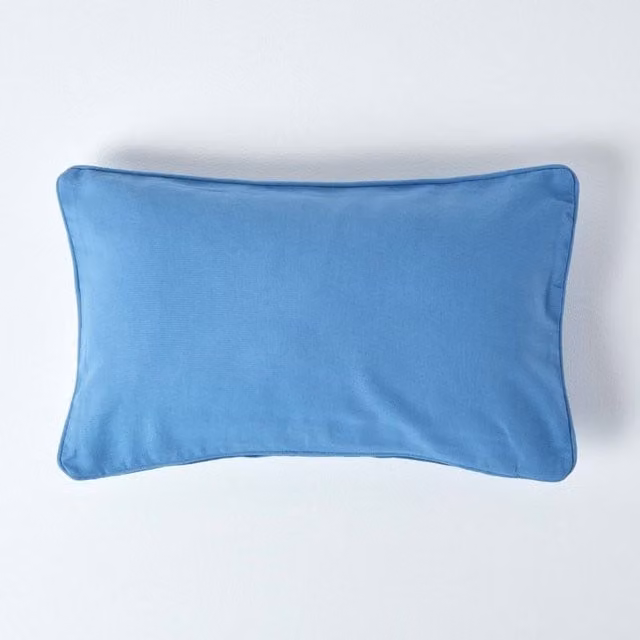 Homescapes Plain Cotton Cushion Cover in Blue, 50 x 50 cm