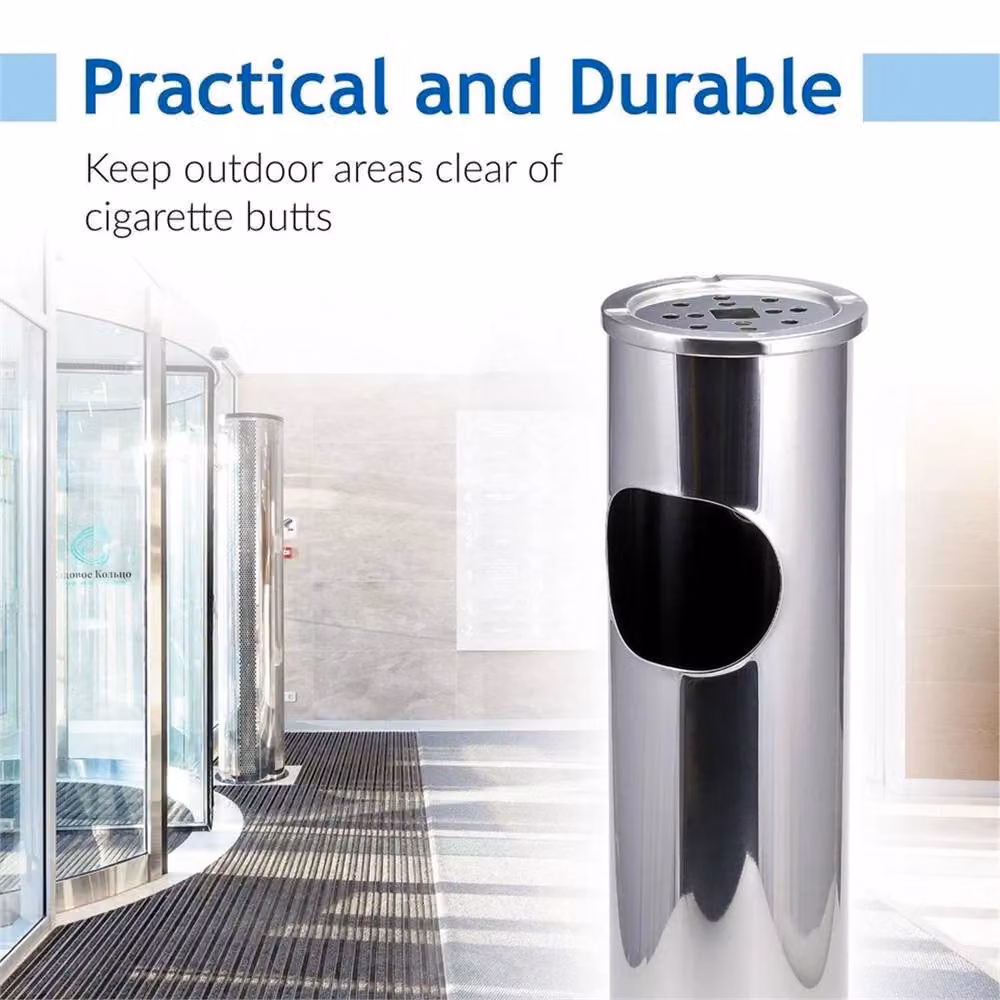 Kelvenix Taylor & Brown Free Standing Stainless Steel Outdoor Cigarette Stand and Rubbish Bin in Silver – 4