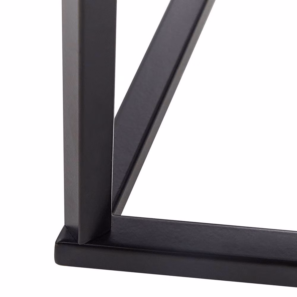 Wyld and Coco Modern Marble Effect Tempered Glass Console Table with Black Metal Frame, White and Black – 3