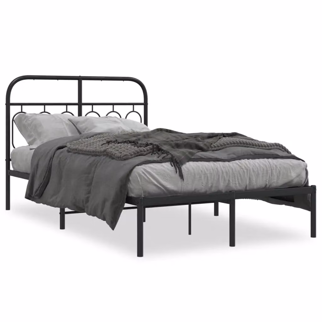 Berkfield Home Metal Bed Frame with Headboard, Black, W/D/H: 120 x 200 cm – 2