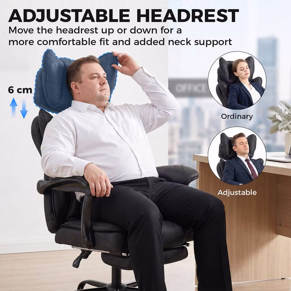 HOMCOM Executive Big and Tall Office Chair in Black Synthetic Leather with Headrest and Lumbar Support – 5