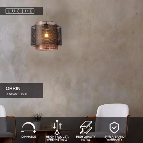 Lucide Orrin Modern Dimmable Adjustable Height Pendant Light, Black, Diameter: 34 cm – 2