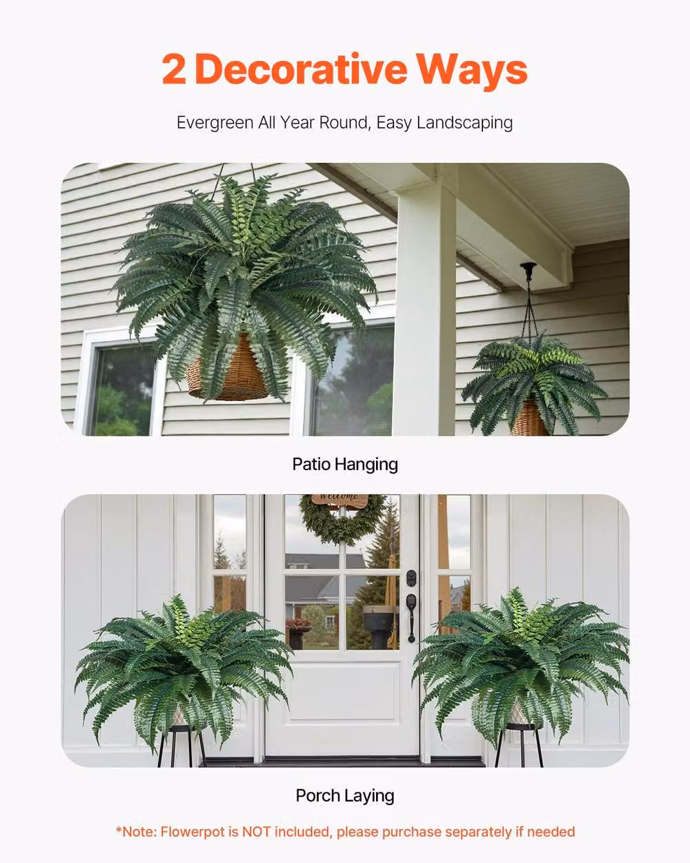 VEVOR Lifelike Large Hanging Artificial Ferns in Green – 4