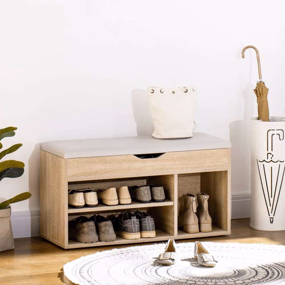 STILVORA Shoe Storage Bench with Hidden Storage in Light Oak – 2