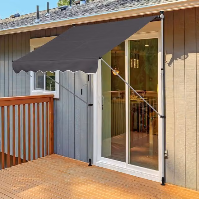 Outsunny Manual Adjustable Striped Awning with Folding Arms in Grey and White