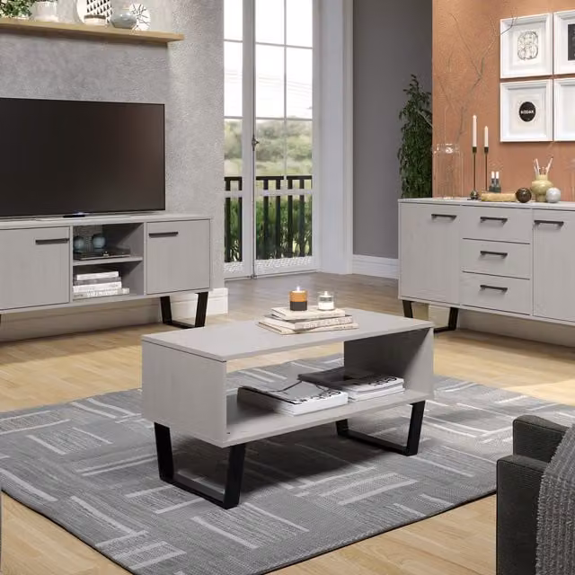 Core Products Texas Open Coffee Table in Grey Waxed Pine with Black Metal Underframe W/D/H: 91.0 x 45.0 x 46.59 cm