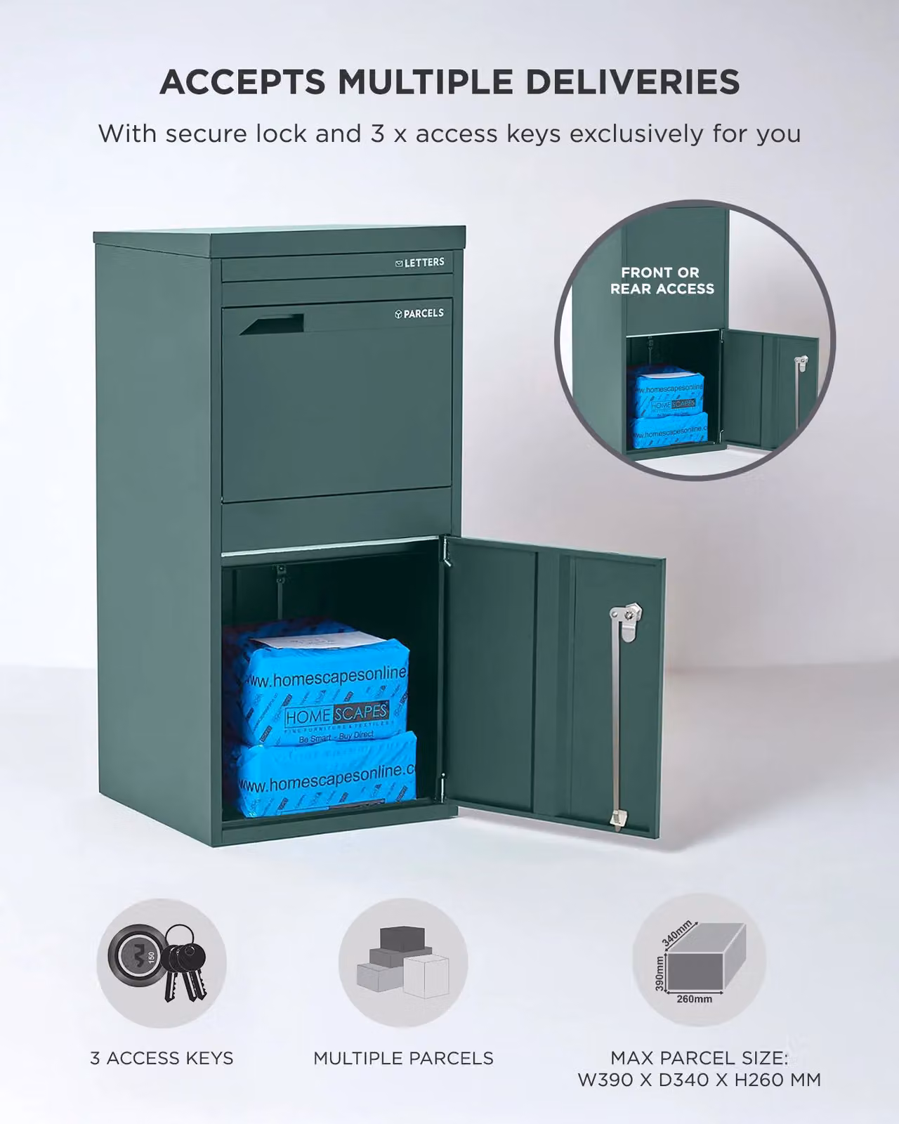 Homescapes Smart Parcel Box Extra Large Wall Mounted Secure Delivery Box in Green – 5