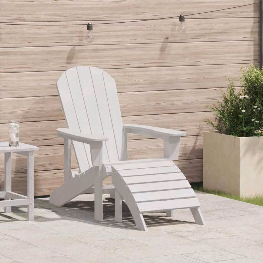 Berkfield Home Adirondack Chair with Footrest in White HDPE – 2