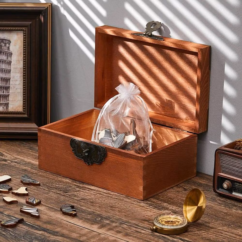 EONLION Small Vintage Solid Wood Storage Boxes in Brown, W: 50 cm – 4