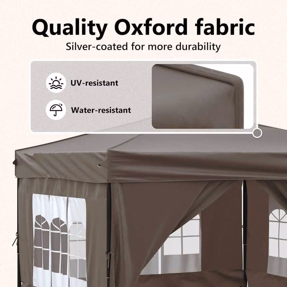 Berkfield Home Folding Party Tent with Sidewalls and Windows in Stone Taupe, W: 300 cm, D: 300 cm, H: 245 cm – 5