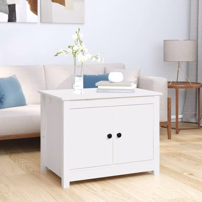 Berkfield Home White Solid Wood Pine Coffee Table W: 71 cm, D: 49 cm, H: 55 cm