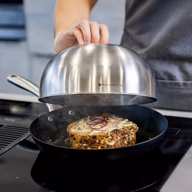 MasterClass Cheese Melting Dome and Burger Steamer Lid in Grey Stainless Steel