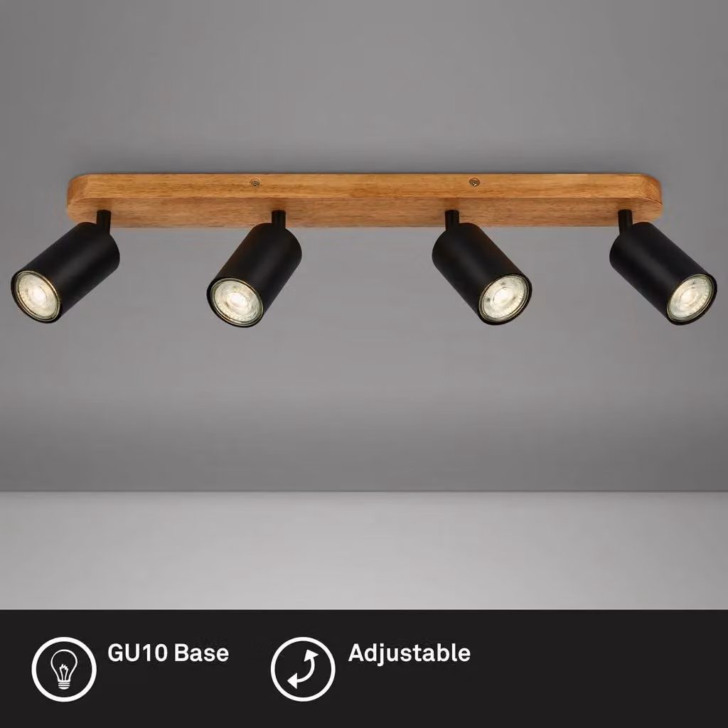 Briloner Black and Wood Retro Adjustable Ceiling Spotlight for 4xGU10 Bulbs – 3
