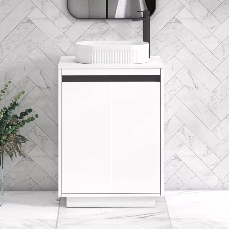 Royal Bathrooms Orion 600mm Matt White Floor Standing 2 Door Vanity Unit with Lyon Basin and Black Accent Trim