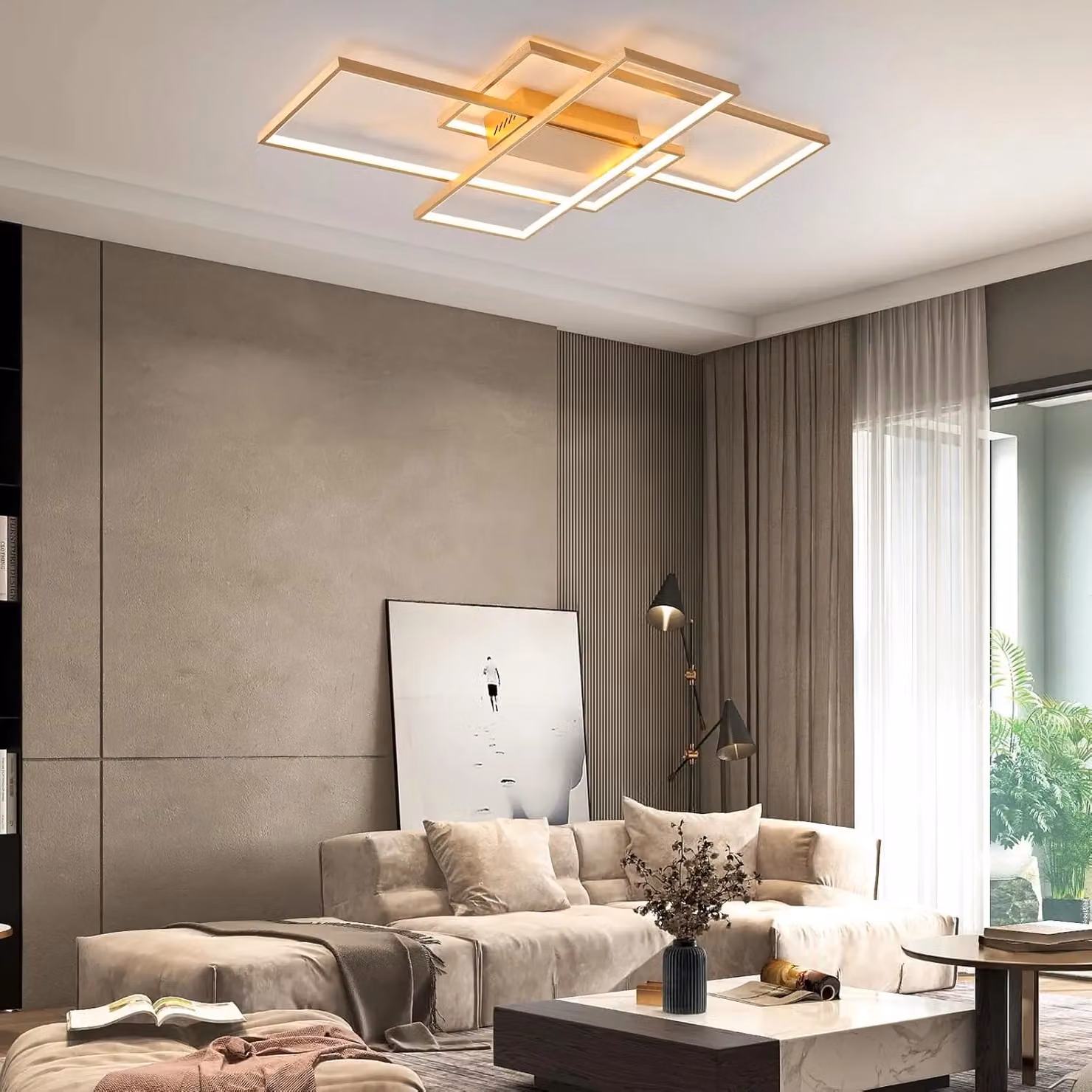 Garwarm Dimmable LED Square Ceiling Light in Gold/Brass with Remote Control, 70W Modern Acrylic and Metal Fixture – 3