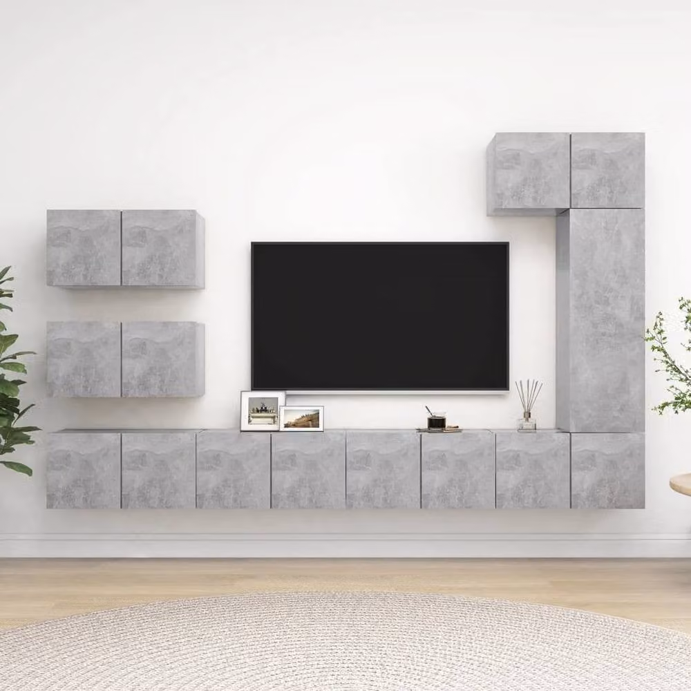 Berkfield Home Modern 8 Piece TV Cabinet Set in Concrete Grey Matt MDF