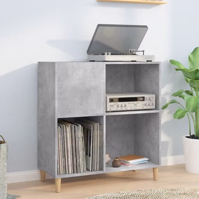 Berkfield Home Record Cabinet in Concrete Grey, W/D/H: 84.5 x 38 x 89 cm
