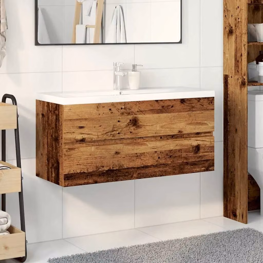 Berkfield Home Sink Cabinet with Built-in Basin in Old Wood Brown, W/D/H: 101 x 39.5 x 49 cm – 3