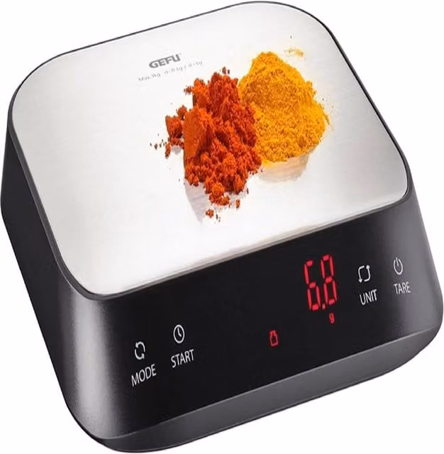 Gefu PREZISO LED Digital Kitchen Weighing Scale with Digital Display in Black and Silver